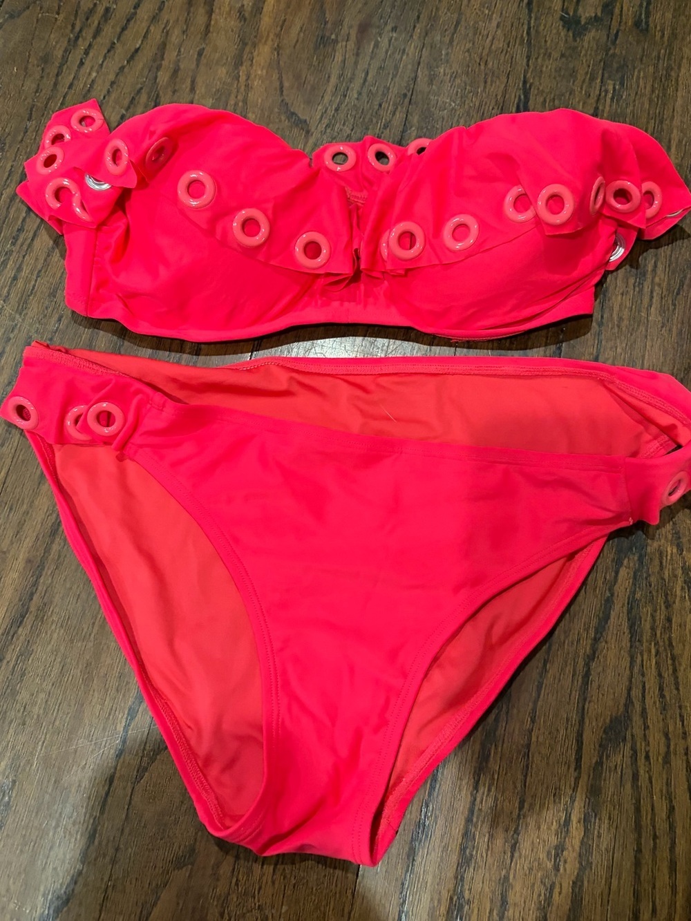 No Boundaries Neon Pink Grommet Bandeau Bikini sample mockup size 9/M juniors